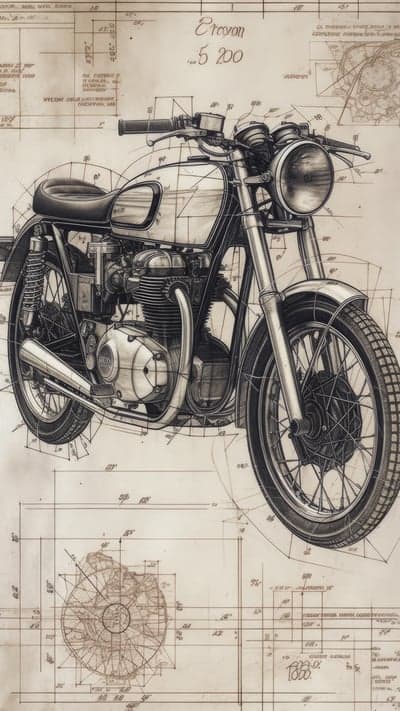 Vintage Motorcycle Blueprint Drawing: BSA C15 Cafe Racer