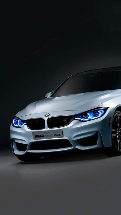 Silver BMW M4 Angel Eye Headlights Mobile Background