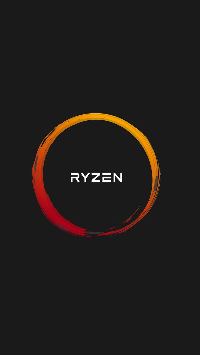 Ryzen logo and circular emblem rendered in white with subtle texture centered on a solid black background.