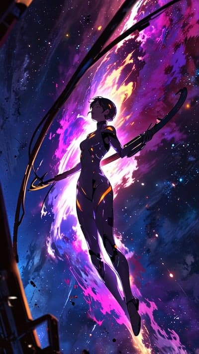 Sci-Fi Anime Girl in Glowing Suit Galaxy Wallpaper