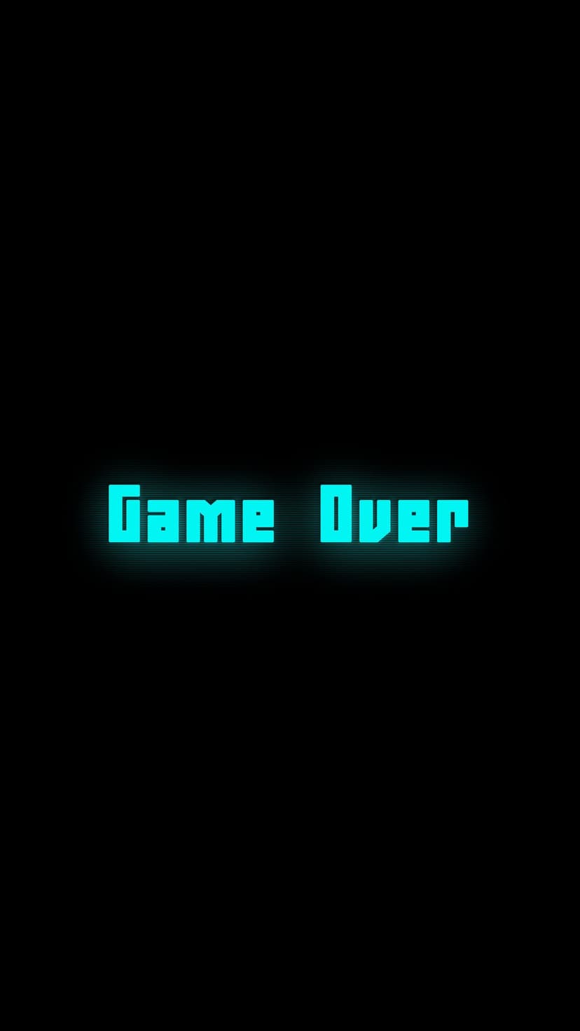 Game Over text in blue neon font glows brightly against a solid black background with soft cyan light.