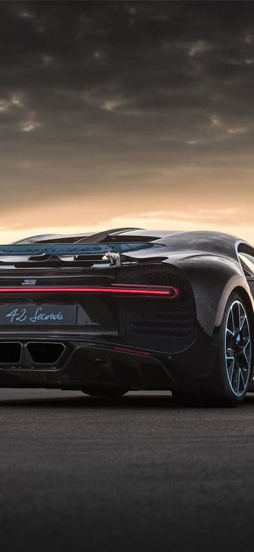 Bugatti Chiron 42 Seconds rear view at sunset