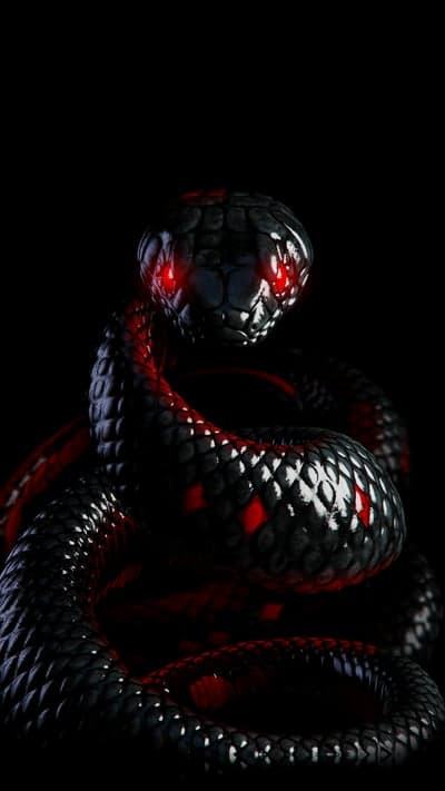 Menacing Black Snake with Glowing Red Eyes