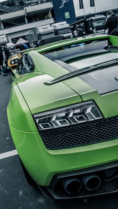 Bright Green Lamborghini Aventador at Track