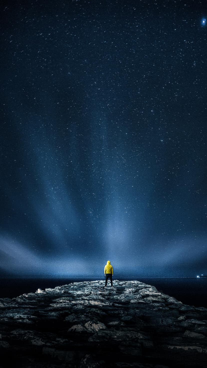 Starry Galaxy Night Sky Mobile Wallpaper with Lone Traveler