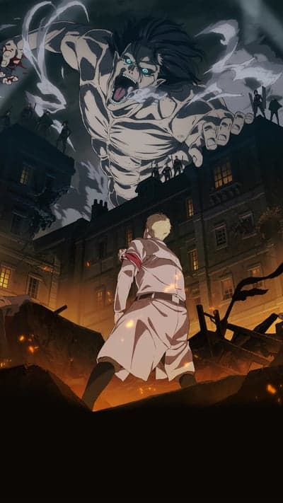 Attack Titan Roaring Over Burning City Mobile Wallpaper