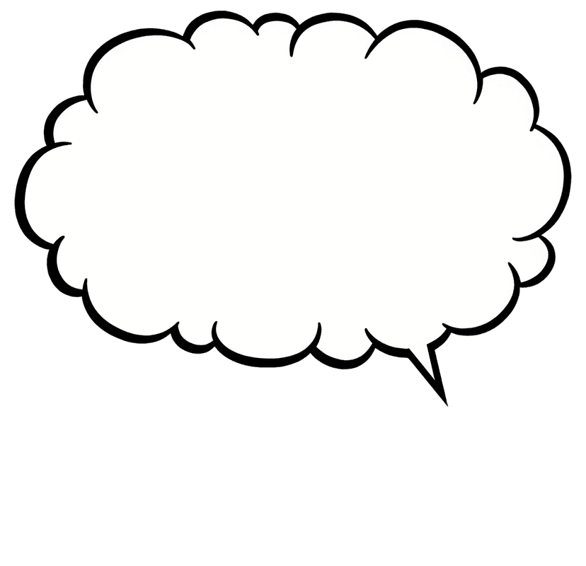 White oval speech bubble graphic with a black outline and transparent background for digital comic book layouts.