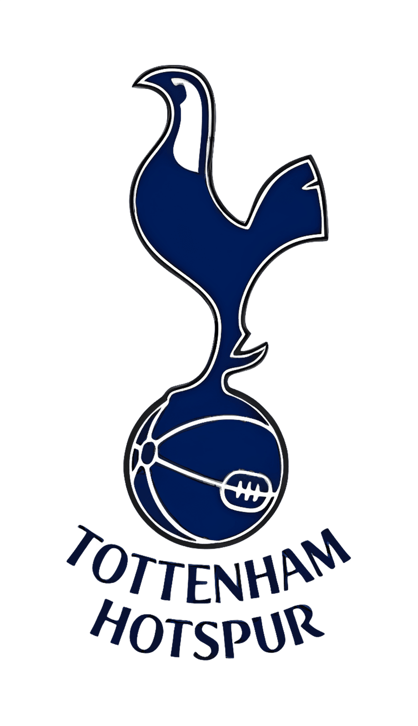 Tottenham Hotspur cockerel silhouette standing on a vintage football in navy blue with a transparent background.