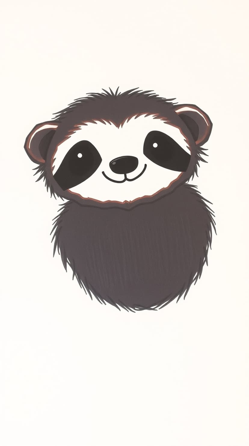 Sloth face with black eye patches and a tiny smile features textured brown fur against a simple background.