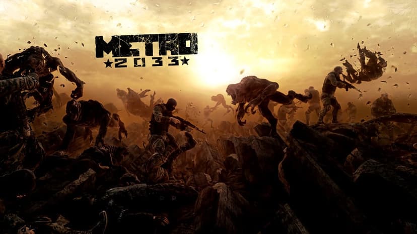 Soldiers fight mutated creatures in a ruined city during a sepia sunset with water droplets on the lens.