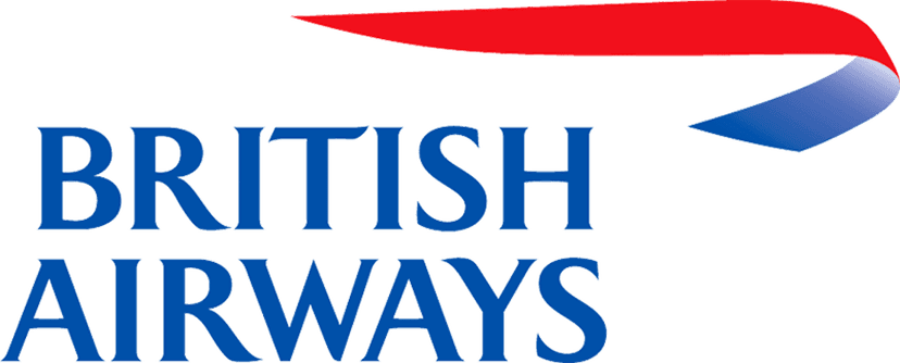British Airways logo featuring navy blue text and a red and blue speedbird ribbon symbol on a clear background.
