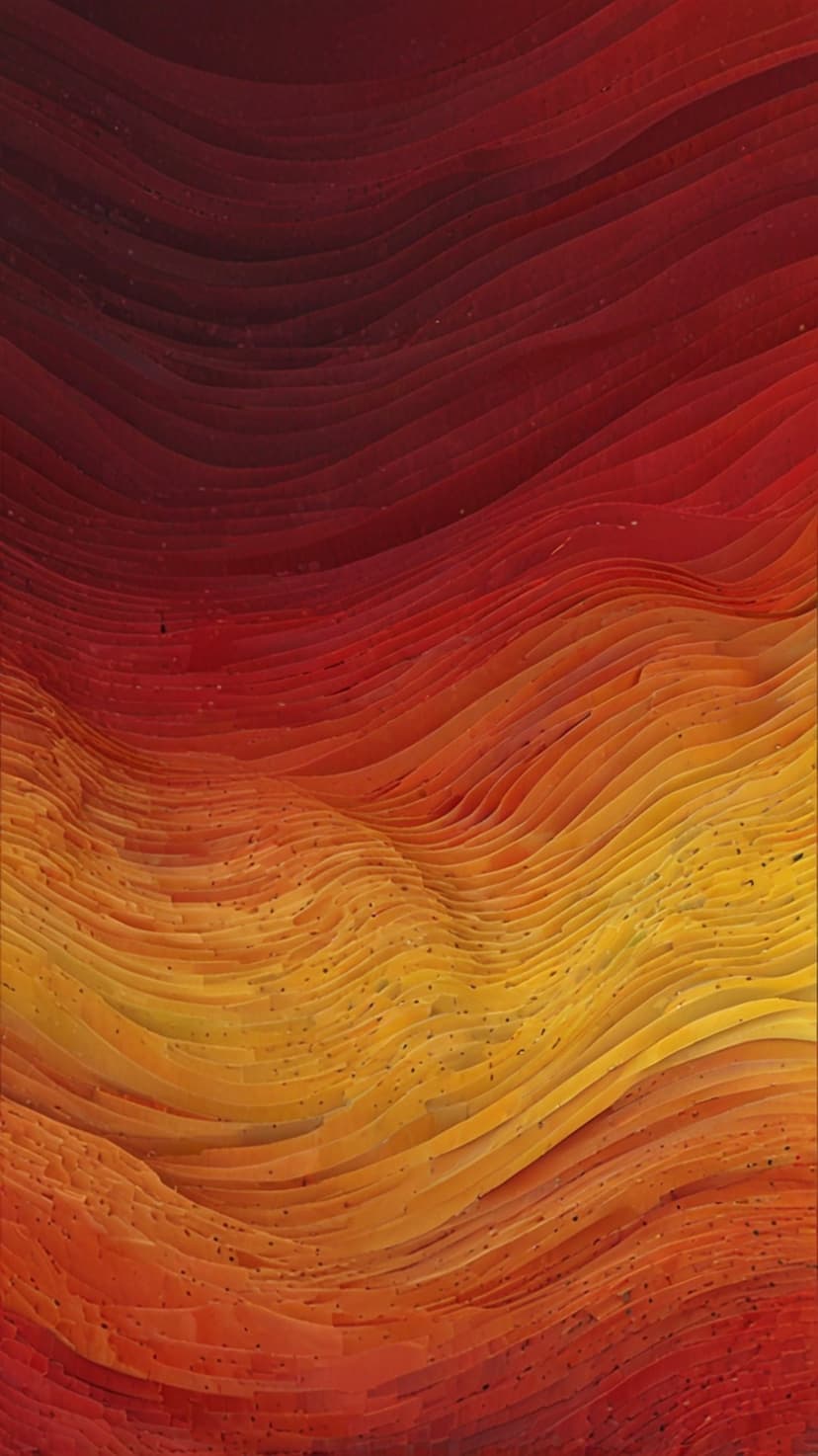 Layered orange and red wavy bands mimic flowing lava with a granular topographic texture and fiery gradients.
