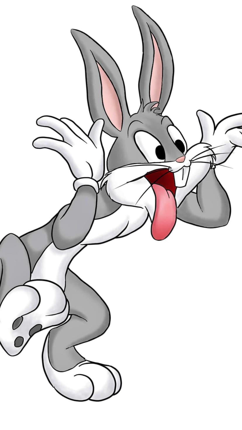 Bugs Bunny sticks out his pink tongue with a cheeky expression on a clean white background for mobile screens.