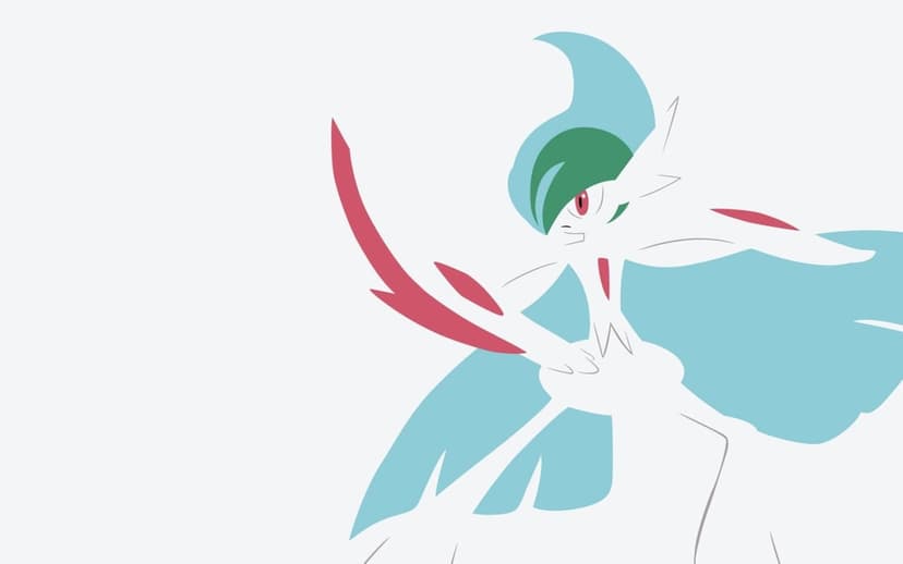 Mega Gallade in a dynamic pose with red arm blades and teal cape against a solid white minimalist background.
