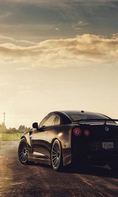 Nissan GT-R Black Sports Car Sunset Phone Wallpaper