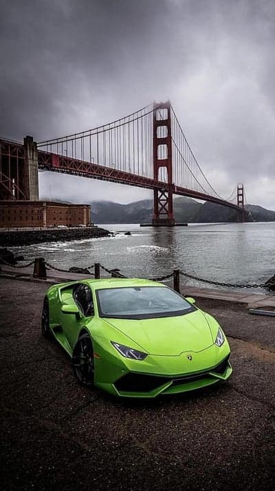 Vibrant Lamborghini Supercar San Francisco Bridge Wallpaper