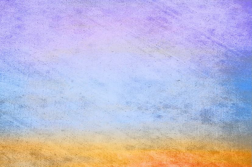 Purple, blue, and orange pigments blend across a grainy, fibrous surface with soft, vertical brush strokes.