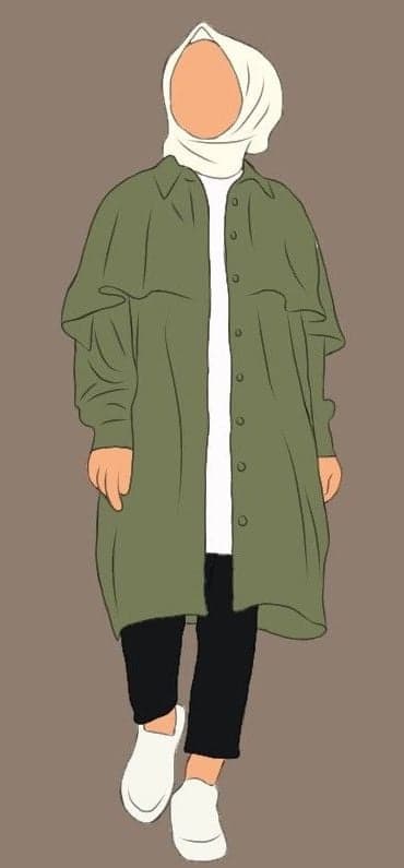 Woman in hijab and olive green shirt outfit illustration