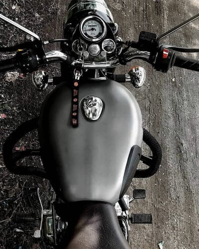 Top View of Classic Grey Motorcycle Tank and Handlebars