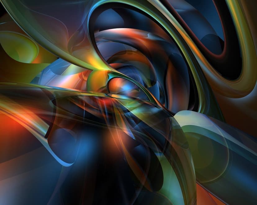 Glowing orange and blue fluid ribbons entwine in a series of glossy, organic curves with deep shadows.