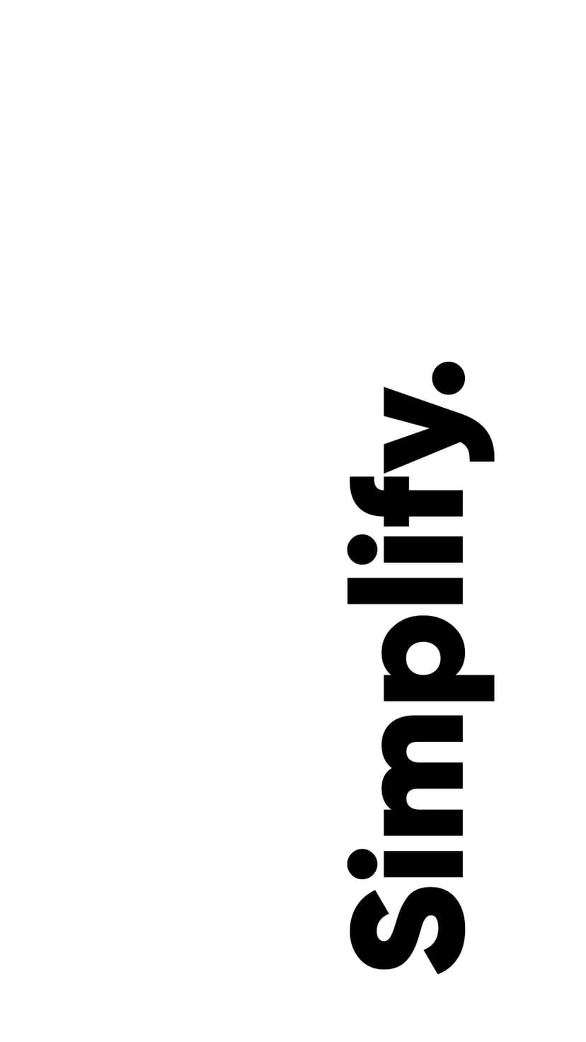 Simplify text in black sans-serif font stacked vertically on a white background with a single black dot at the end.