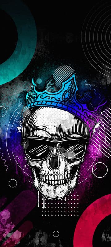 Skull with Crown and Sunglasses on Abstract Background
