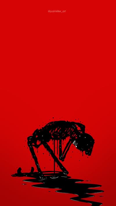 Creepy Black Silhouette Drips on Red Background