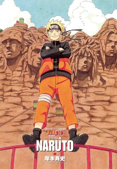 Naruto stands before Hokage Rock in this vibrant anime illustration