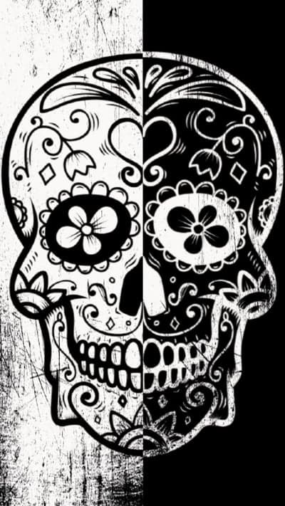 Split Skull Day of the Dead Art Black and White