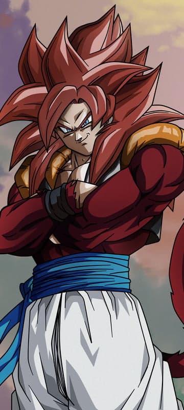 Gogeta Super Saiyan 4 with Red Hair and Blue Belt