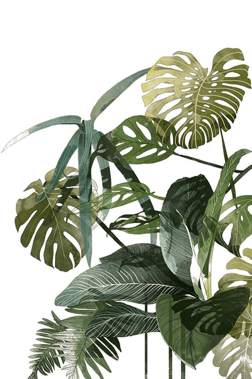 Tropical palm leaf watercolor painting featuring vibrant green foliage and realistic textured botanical details.