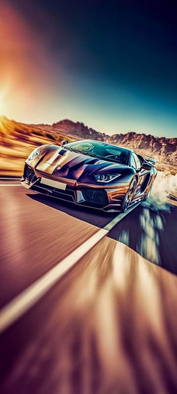 Luxury Sports Car Speeding Through Desert Landscape