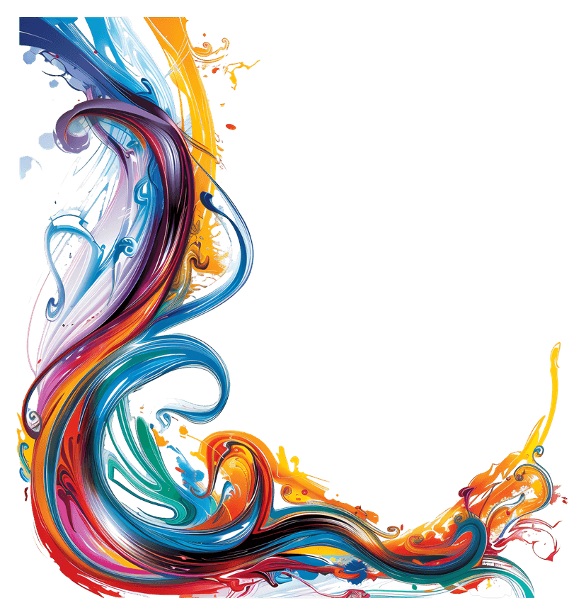 Multicolor fluid swirls featuring vibrant liquid paint strokes, glossy gradients, and dynamic spiral shapes.