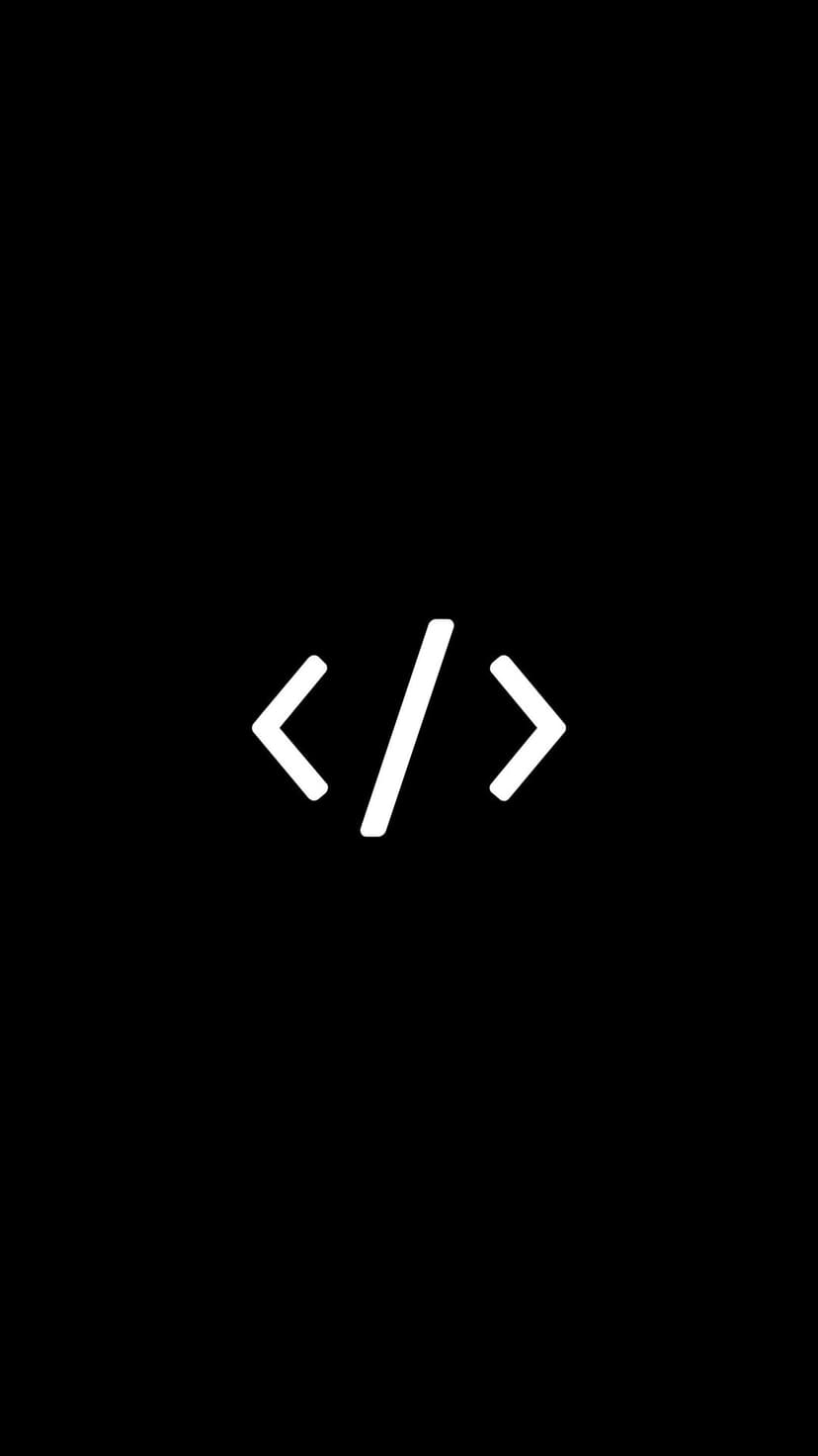 White opening and closing code brackets centered on a solid black background for high contrast screen displays.
