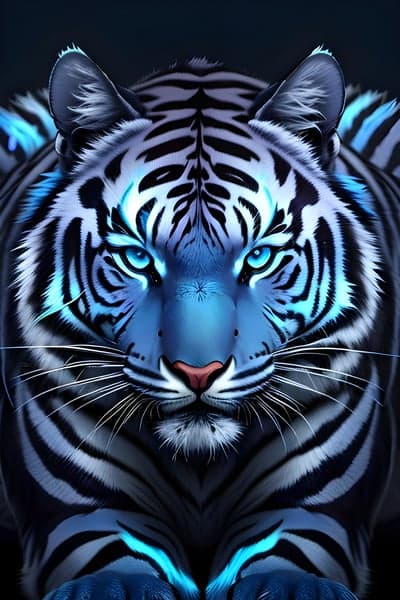 Mysterious Blue Tiger with Glowing Eyes