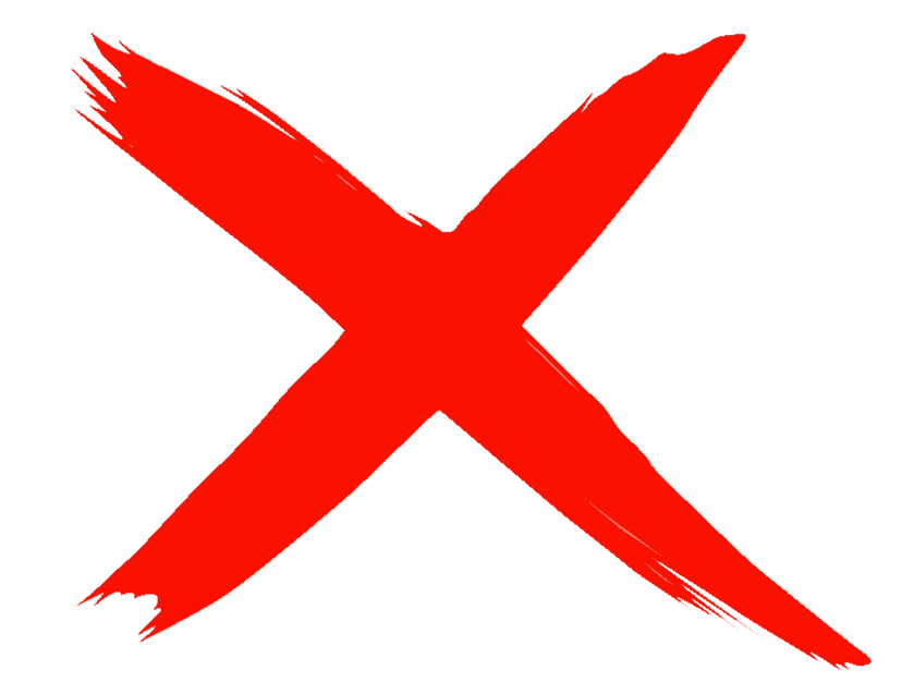 Red X mark illustration featuring symmetrical angled bars and a matte crimson texture on a clear background.