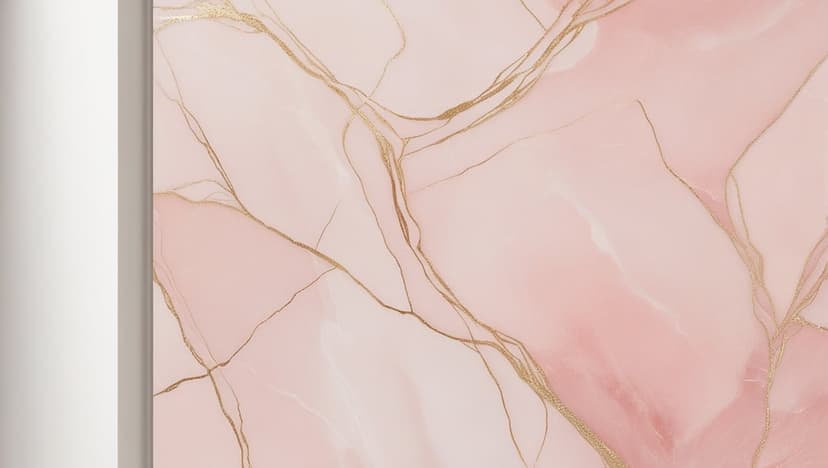 Rose quartz stone texture featuring flowing metallic gold veins and soft pastel pink marble swirls.