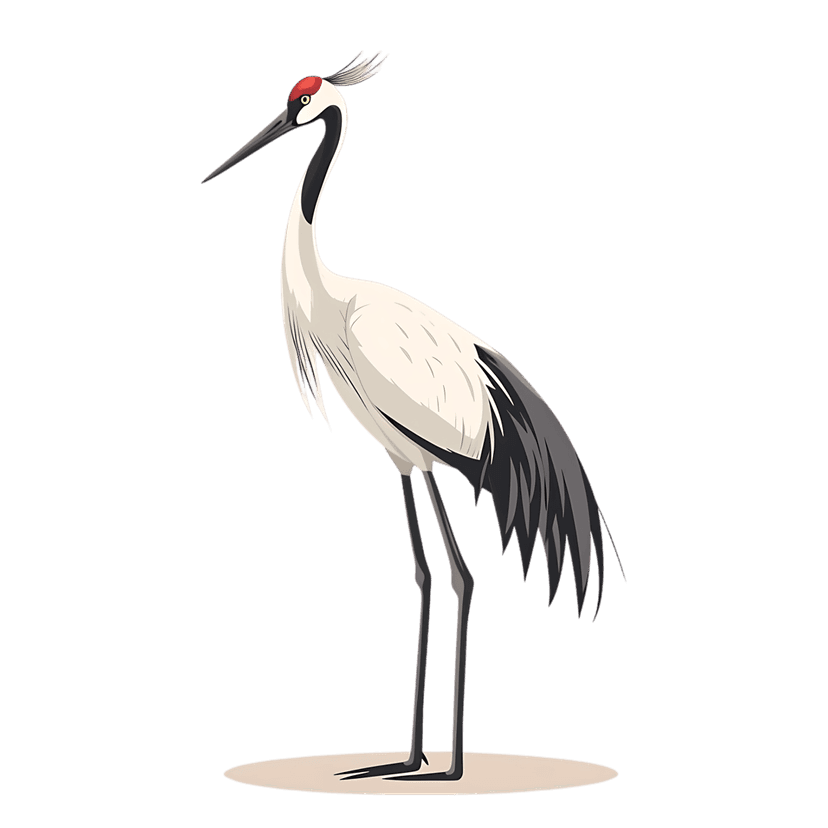 Red-crowned crane vector illustration shows a white bird with a red cap standing against a black background.
