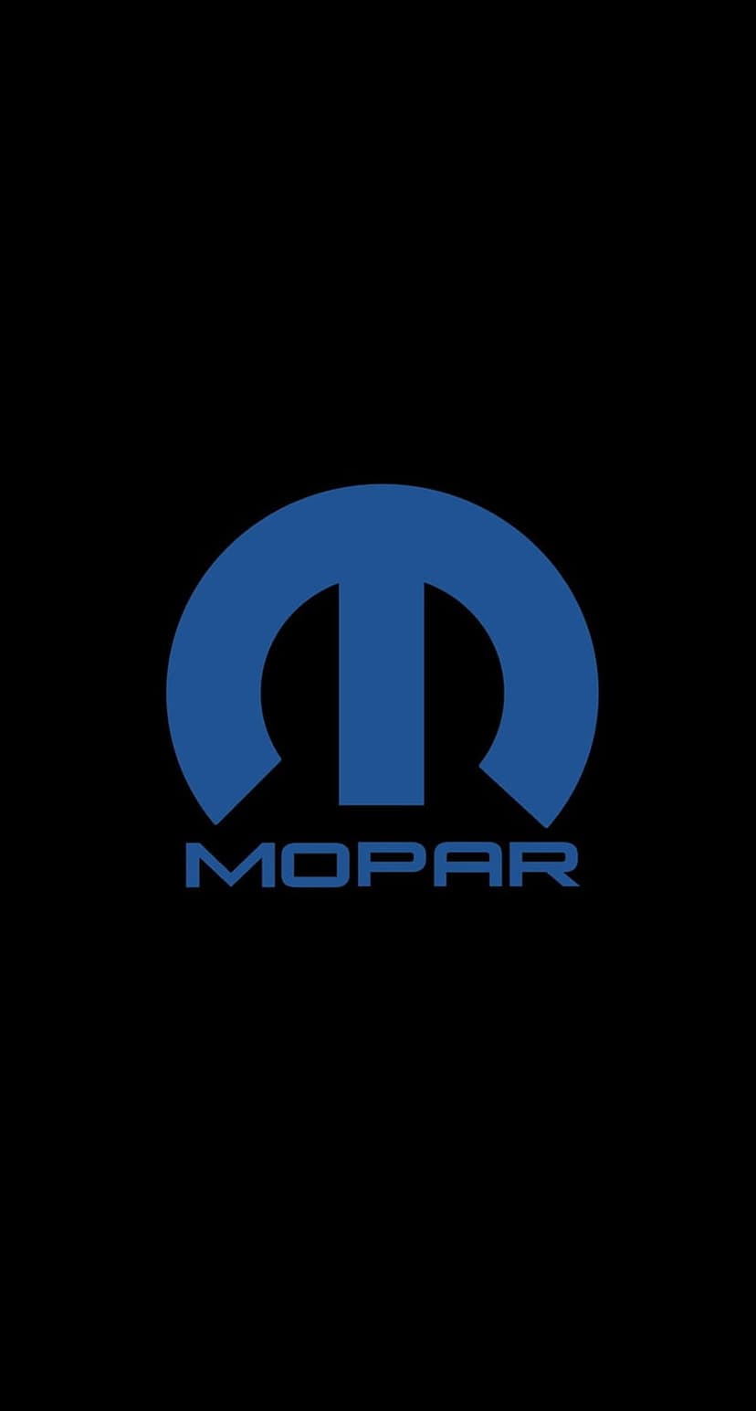 Blue Mopar logo displayed centrally against a solid black background with clean lines and high contrast saturation.