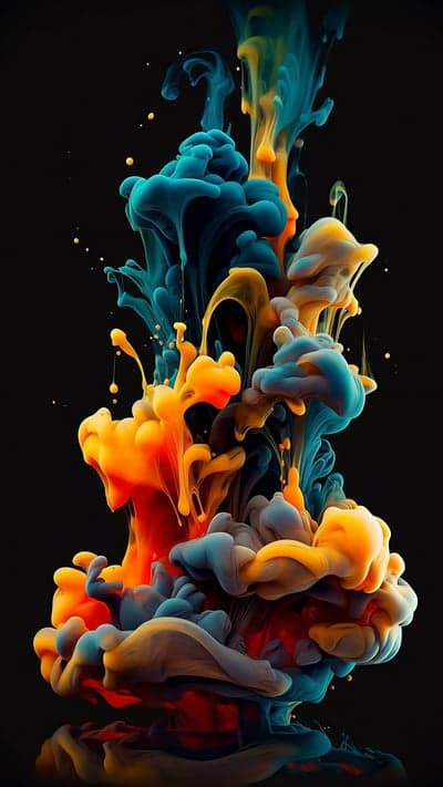 Abstract Ink Diffusion: Blue, Orange, and Yellow Swirls