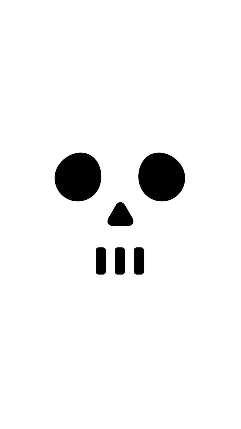 Stylized skull with circular eyes and rectangular teeth centered on a solid high-contrast monochrome background.