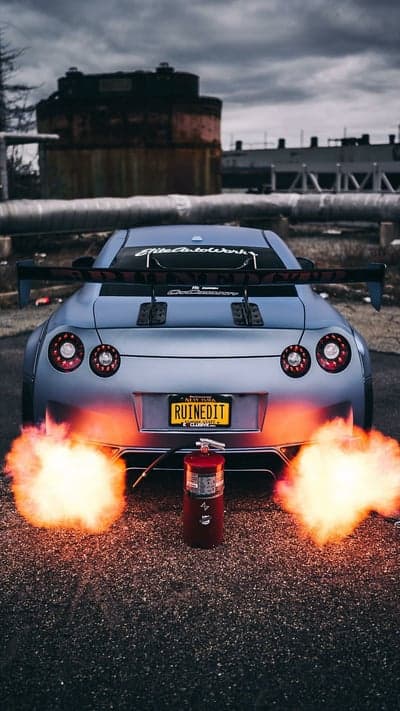 Nissan GT-R Flames: "Ruined It" License Plate