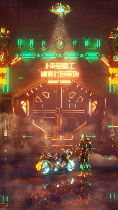 Cybernetic Rider at Glowing Portal Mobile Wallpaper