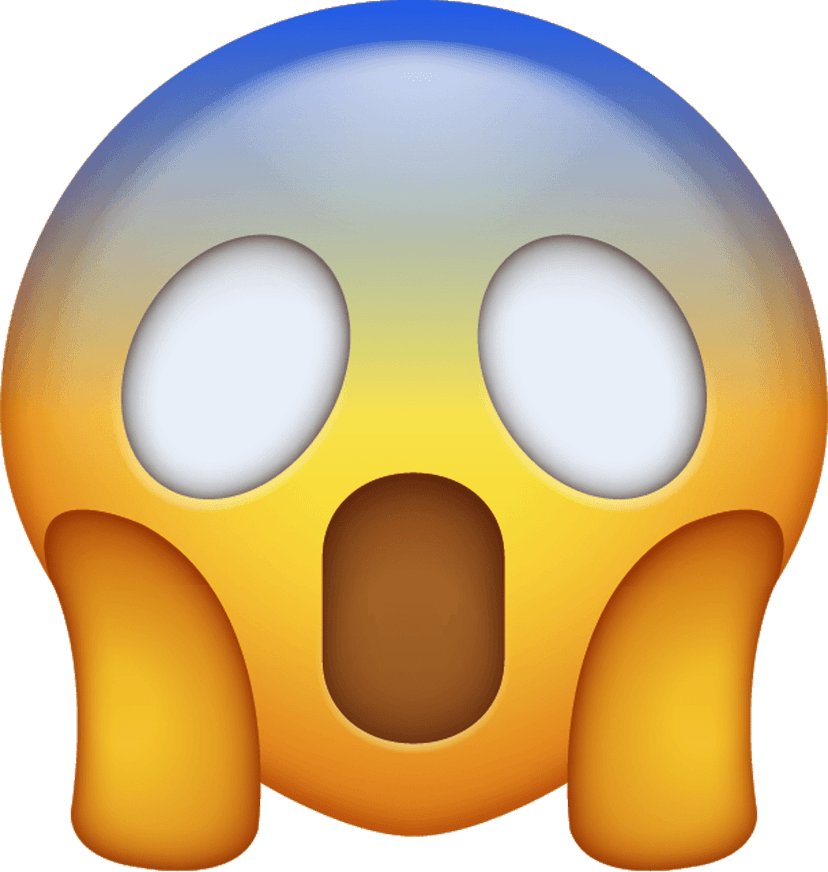 Shocked smiley face with wide white eyes and open mouth featuring yellow 3D gradients on a transparent background.