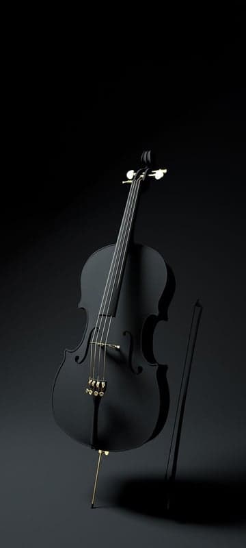 Elegant Black Cello with Gold Accents on Dark Background