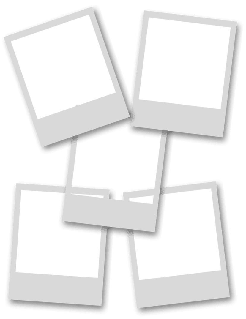 Blank photo frame stack features multiple white borders arranged in a scattered pile with soft shadows.