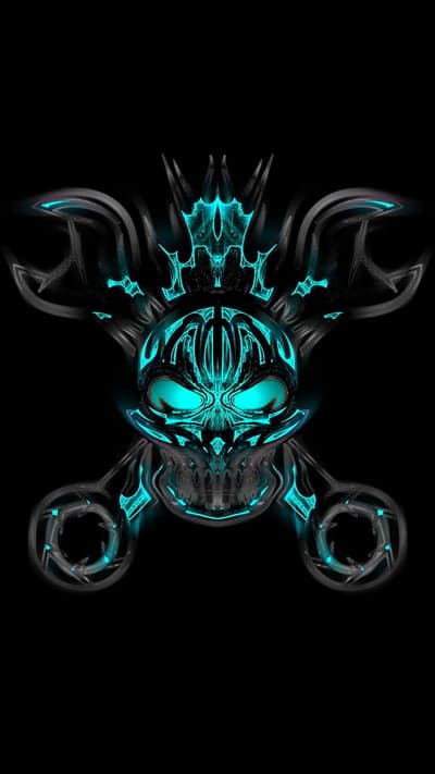 Cybernetic Blue Neon Skull and Wrenches Phone Wallpaper