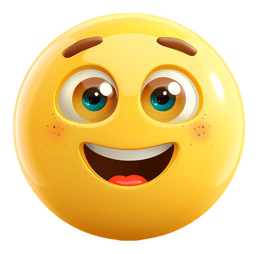 Yellow face emoji with tongue out features wide circular eyes and a vibrant pink tongue on transparent background.
