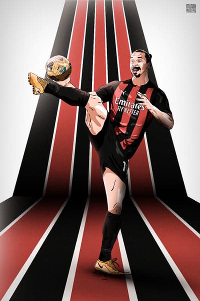 A cartoon drawing of a soccer player kicking a ball