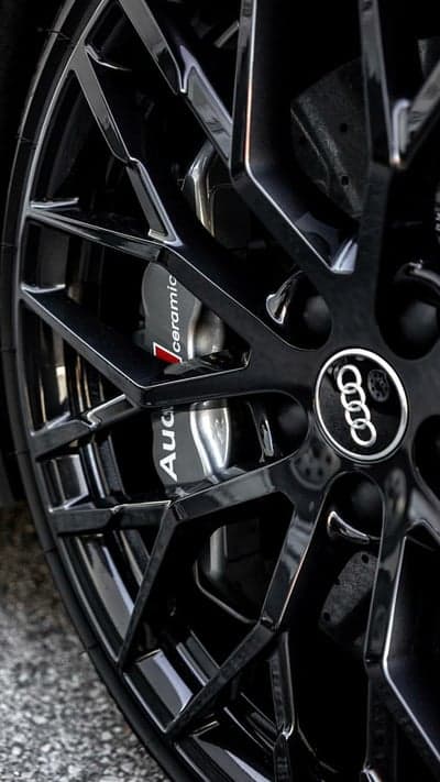 Audi Ceramic Brakes and Black Rims Close-up